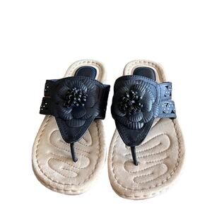 Cliffs by White Mountain Cynthia Navy Comfort Thong Sandals with Wedge Heel 9M